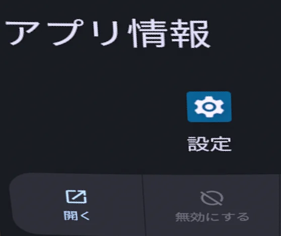設定アプリの「アプリ情報」の「開く」